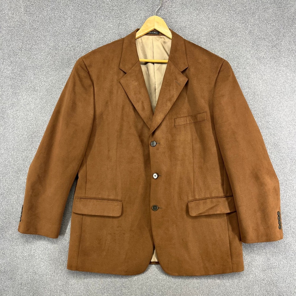 Alfani Blazer Mens 44R Brown Micro Suede 3 Button Sport Coat Classic Made Korea